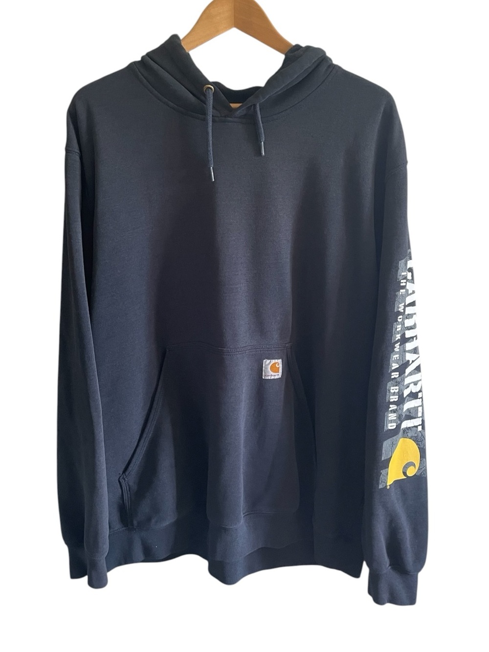 I1- XL Carhartt Blue Pullover Hoodie with Sleeve Brand Graphic